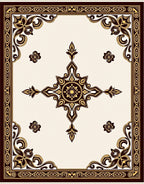Elegant Ivory Brown Floral Medallion Rectangular Rug