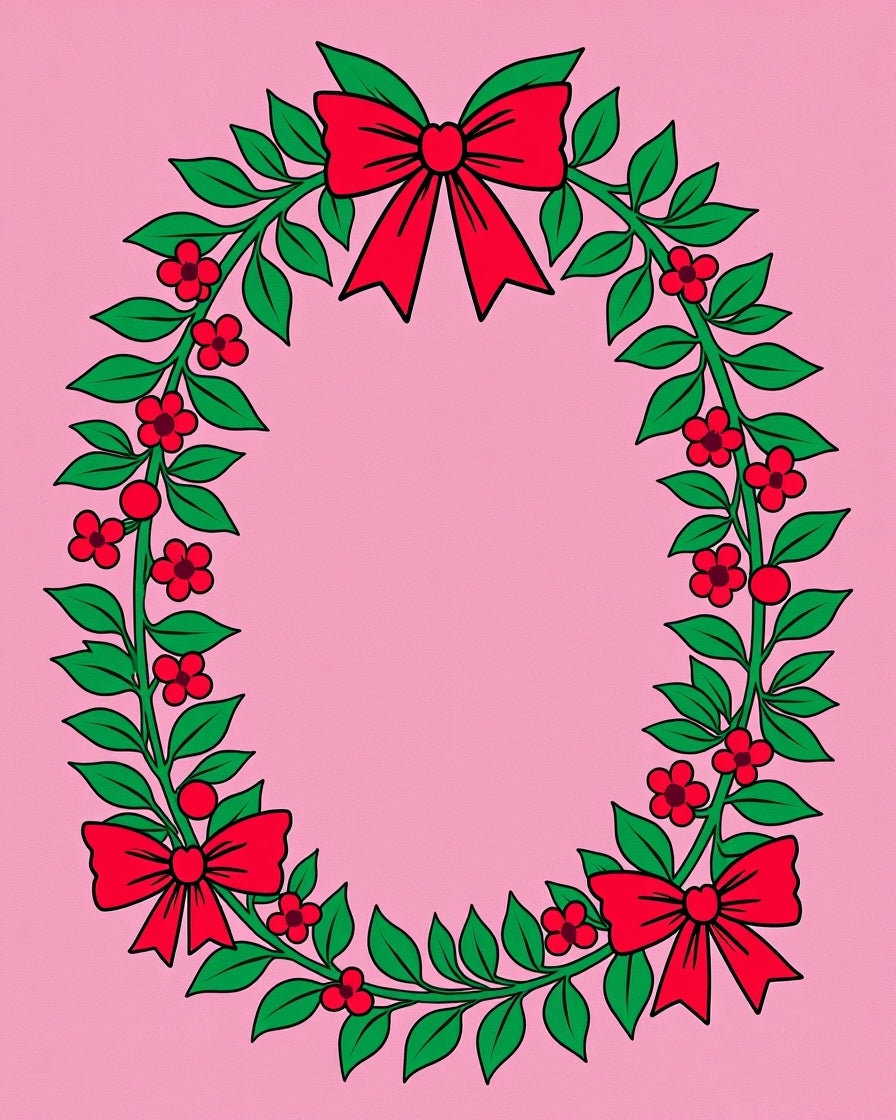 Red Bow Green Leaf Floral Garland Rug