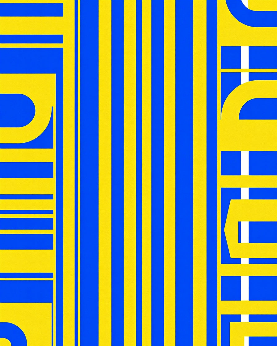 Bold Blue Yellow Stripe Composition Rug