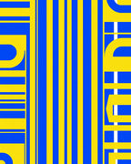 Bold Blue Yellow Stripe Composition Rug