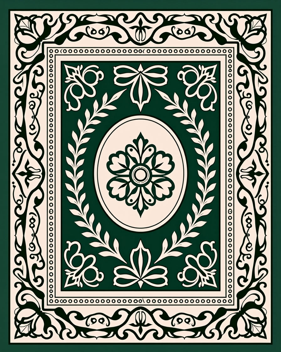 Ornate Emerald Botanical Scroll Rug