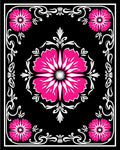 Bold Magenta Floral Black Border Rug