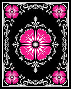 Bold Magenta Floral Black Border Rug