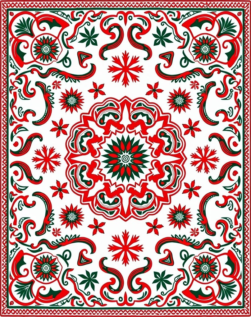 Crimson Green Floral Medallion Rug