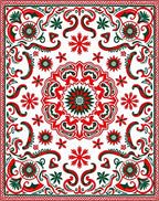 Crimson Green Floral Medallion Rug