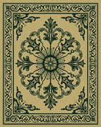 Antique Gold Dark Green Ornate Medallion Rug