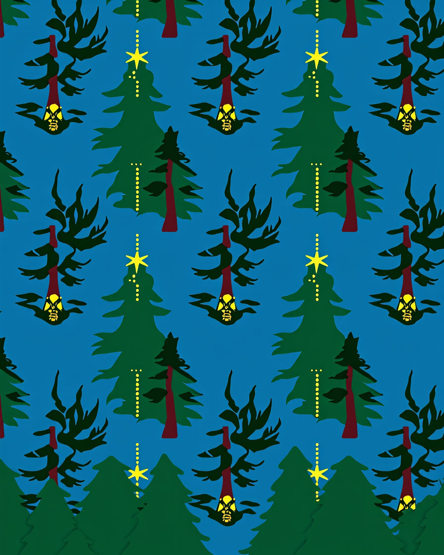 Green Christmas Trees Yellow Stars Latern Rug