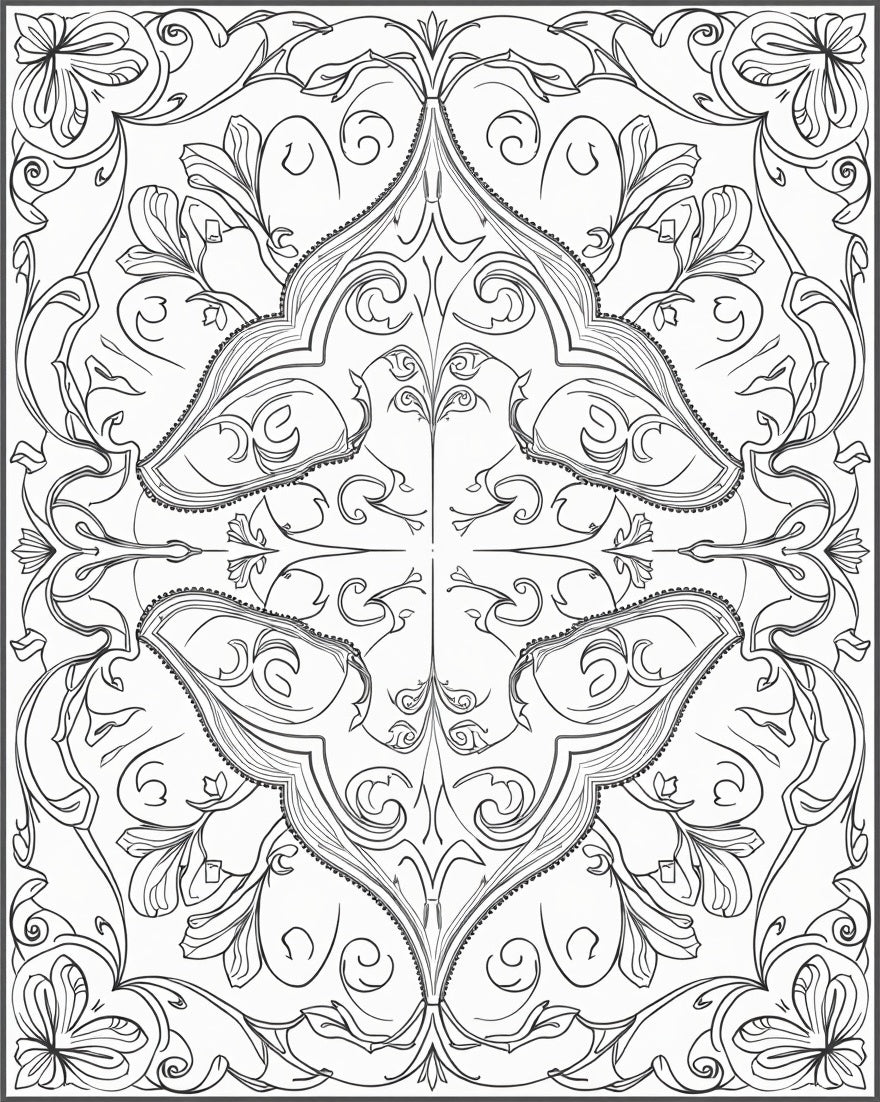 Ornate Black Scrollwork Floral Medallion Rug