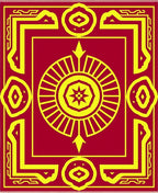 Crimson Yellow Geometric Sunburst Rug