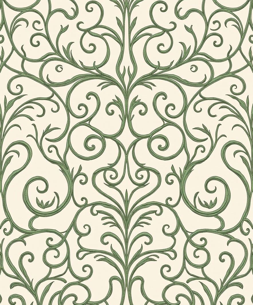 Green Flourishing Vine Scroll Rug