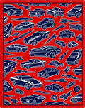 Retro Blue Cars on Red Background Rug