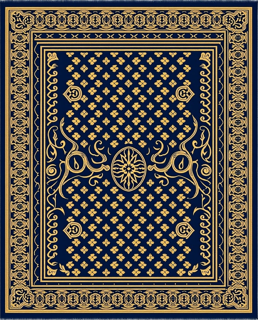 Golden Floral Medallion Navy Rug