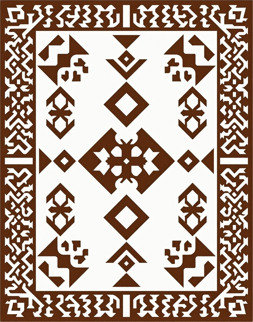 Brown Geometric Border Diamond Medallion Rug