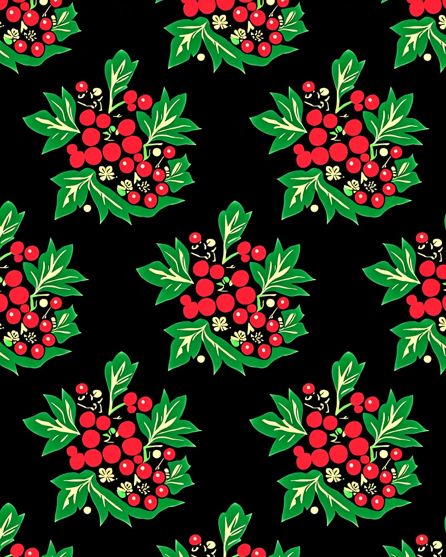 Folk Art Red Berry Green Leaf Rug