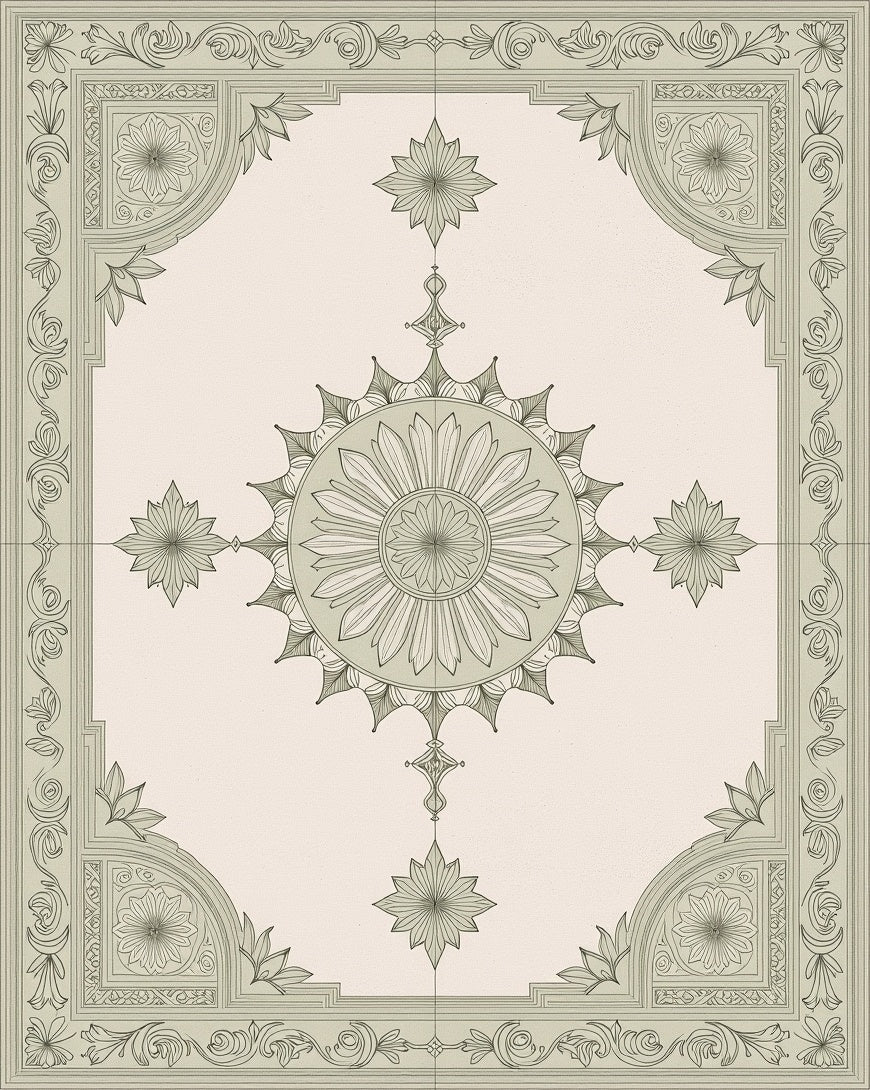 Sage Floral Medallion Border Rug