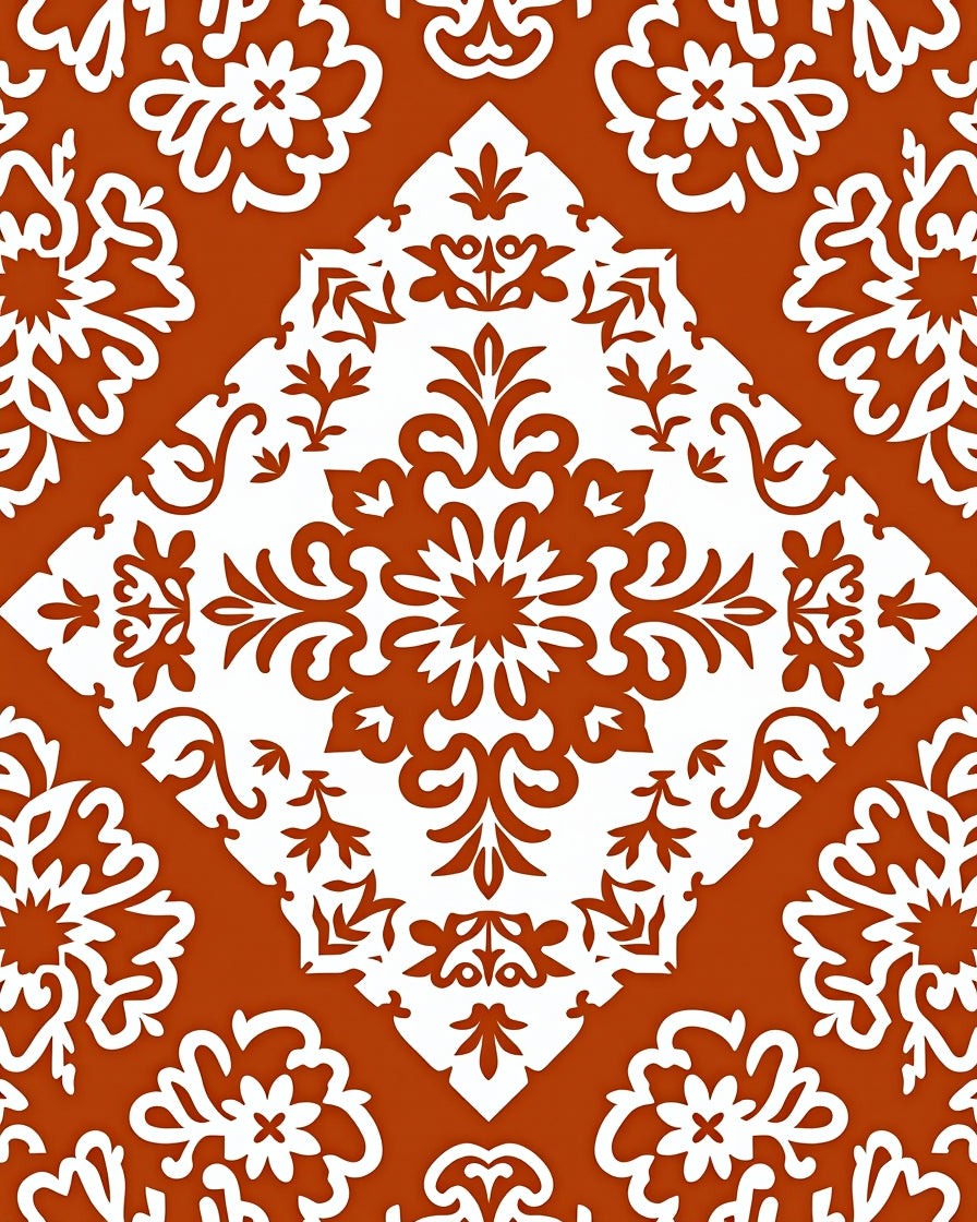 Terracotta White Floral Medallion Medley Rug