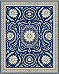 Navy Cream Ornate Botanical Frame Rug