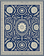 Navy Cream Ornate Botanical Frame Rug