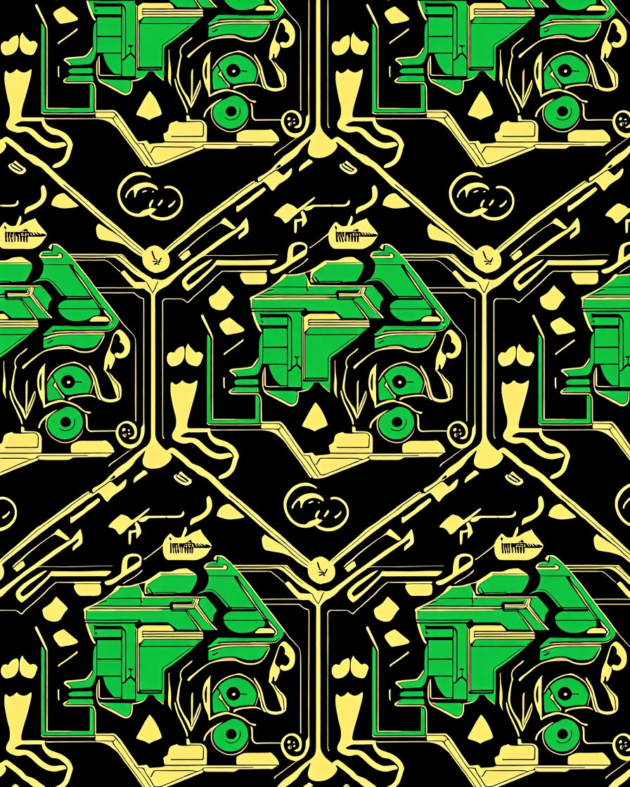 Green Yellow Geometric Circuit Board Rug