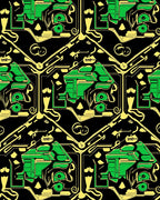 Green Yellow Geometric Circuit Board Rug