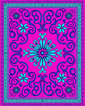 Hot Pink Teal Floral Scroll Rug