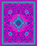 Hot Pink Teal Floral Scroll Rug
