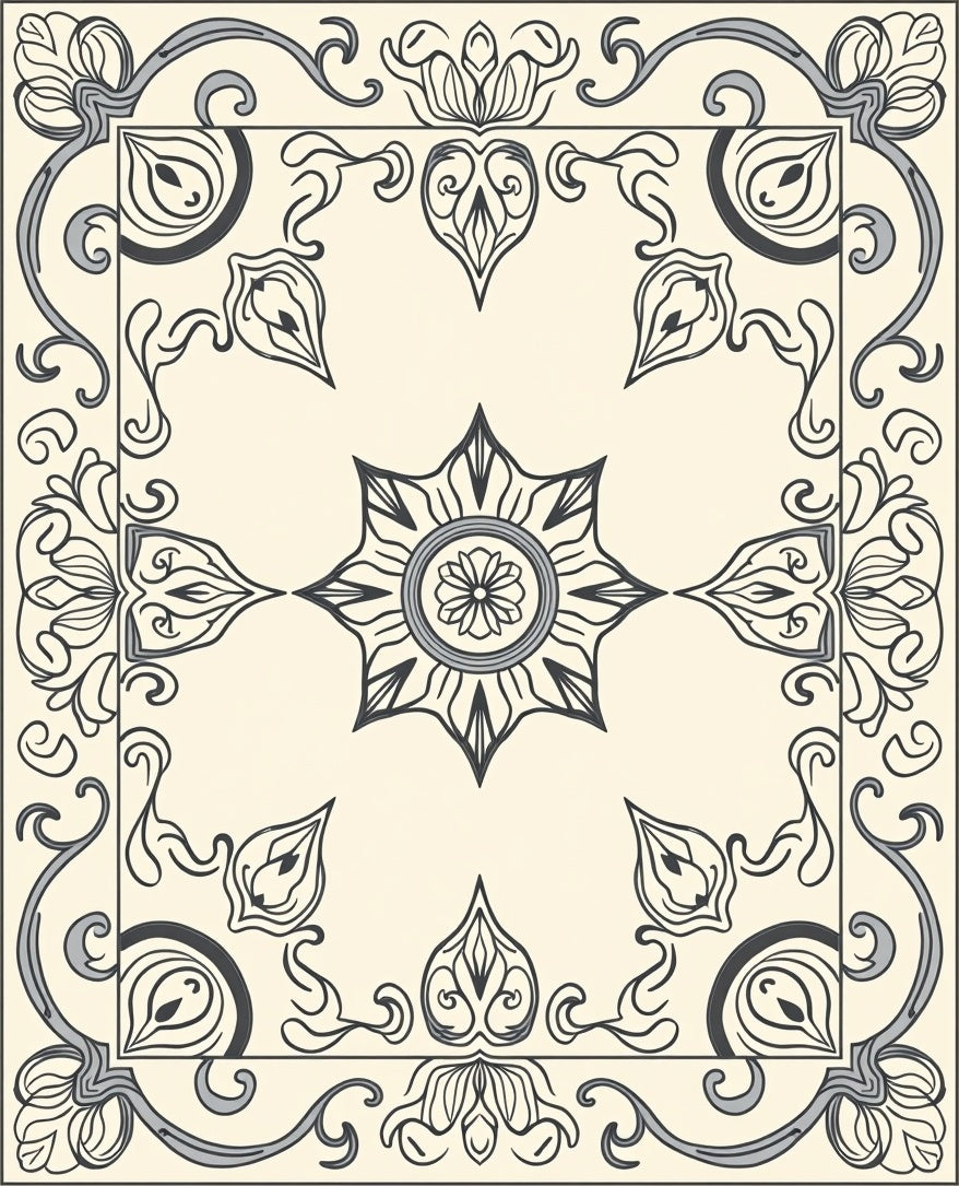 Cream and Gray Floral Medallion Rug