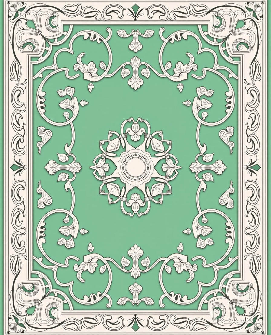 Art Nouveau Green Floral Medallion Rug