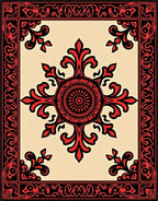 Crimson Scrollwork Inlay Arabesque Rug