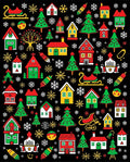 Festive Red Green Yellow Christmas Village Rug