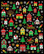 Festive Red Green Yellow Christmas Village Rug