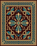 Deep Burgundy Teal Gold Floral Scroll Rug