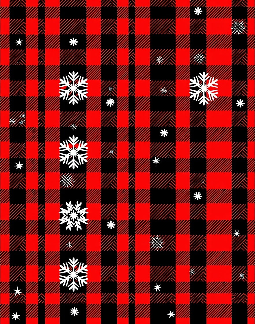 Red Black Buffalo Plaid Snowflakes Rug