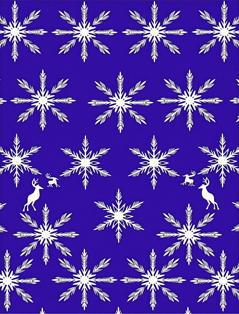 Midnight Blue Snowflake Deer Winter Rug