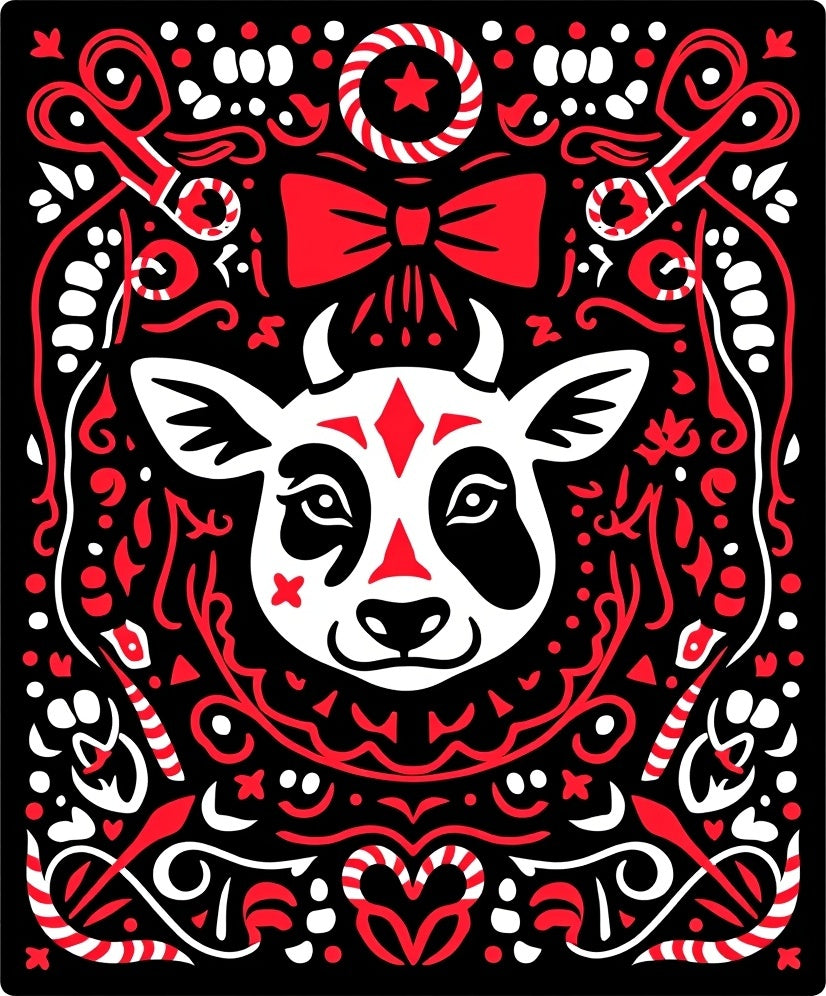 Red White Cow Whimsical Farm Friends Rug