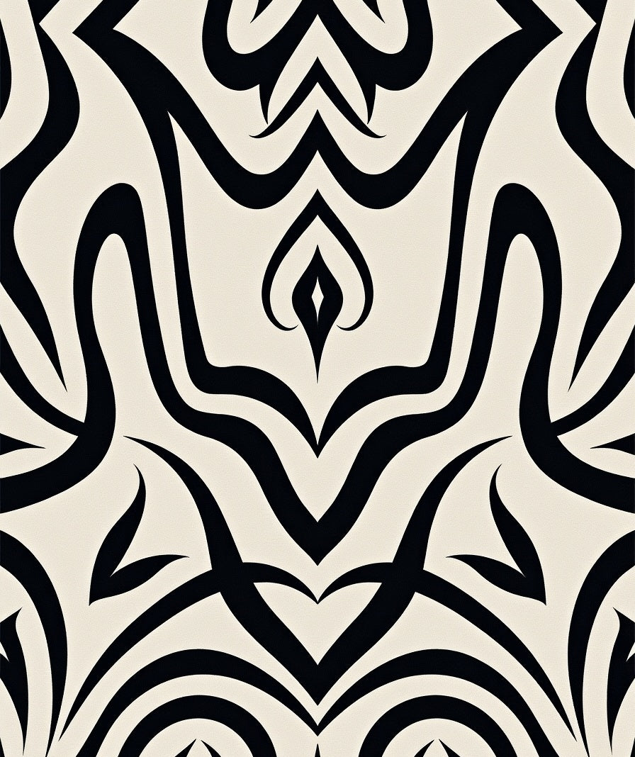 Black and Cream Abstract Organic Swirls Rug