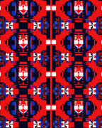 Bold Red Blue Geometric Diamond Rug