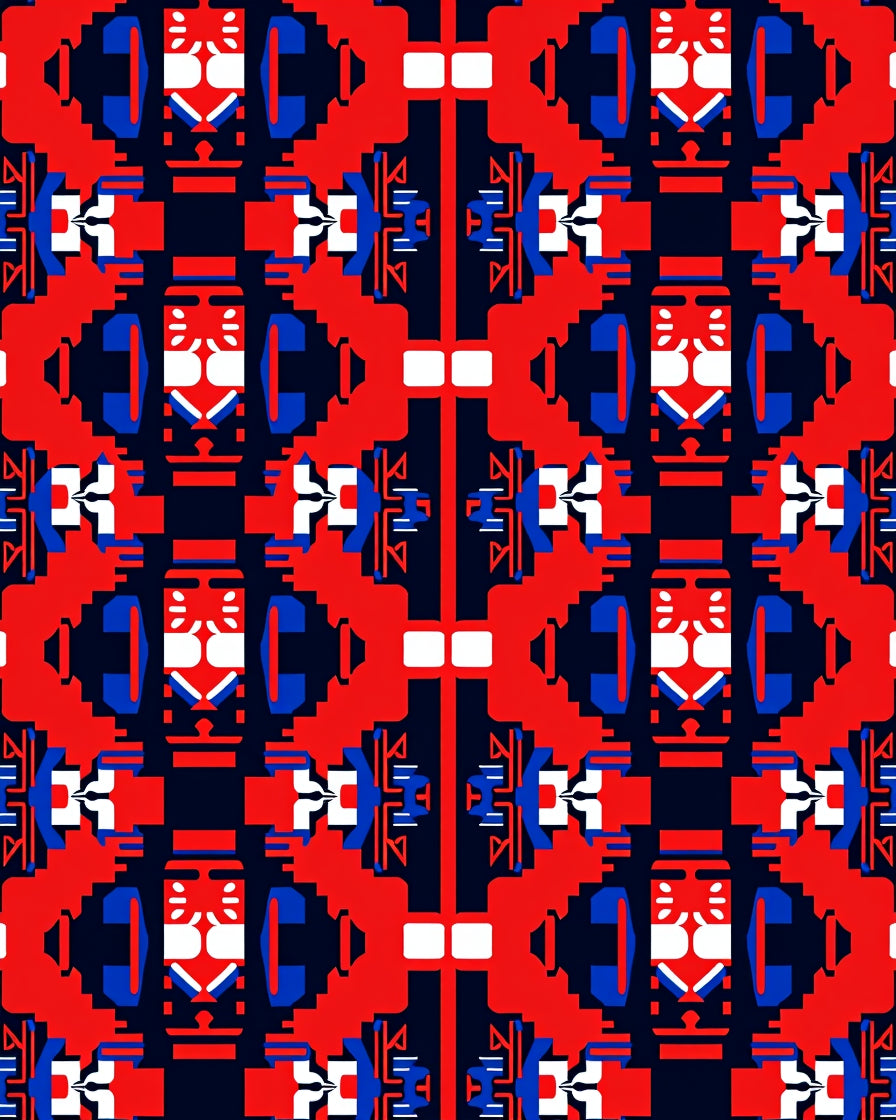 Bold Red Blue Geometric Diamond Rug