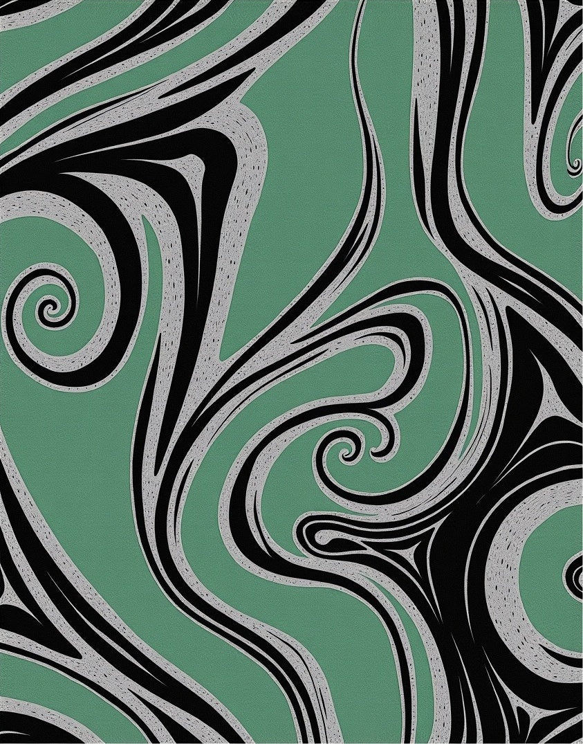 Green Swirls Abstract Flowing Art Rug