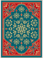 Teal Red Gold Snowflake Medallion Rug