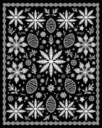 Black White Folk Floral Egg Medallion Rug