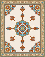 Vintage Teal Orange Floral Medallion Rug