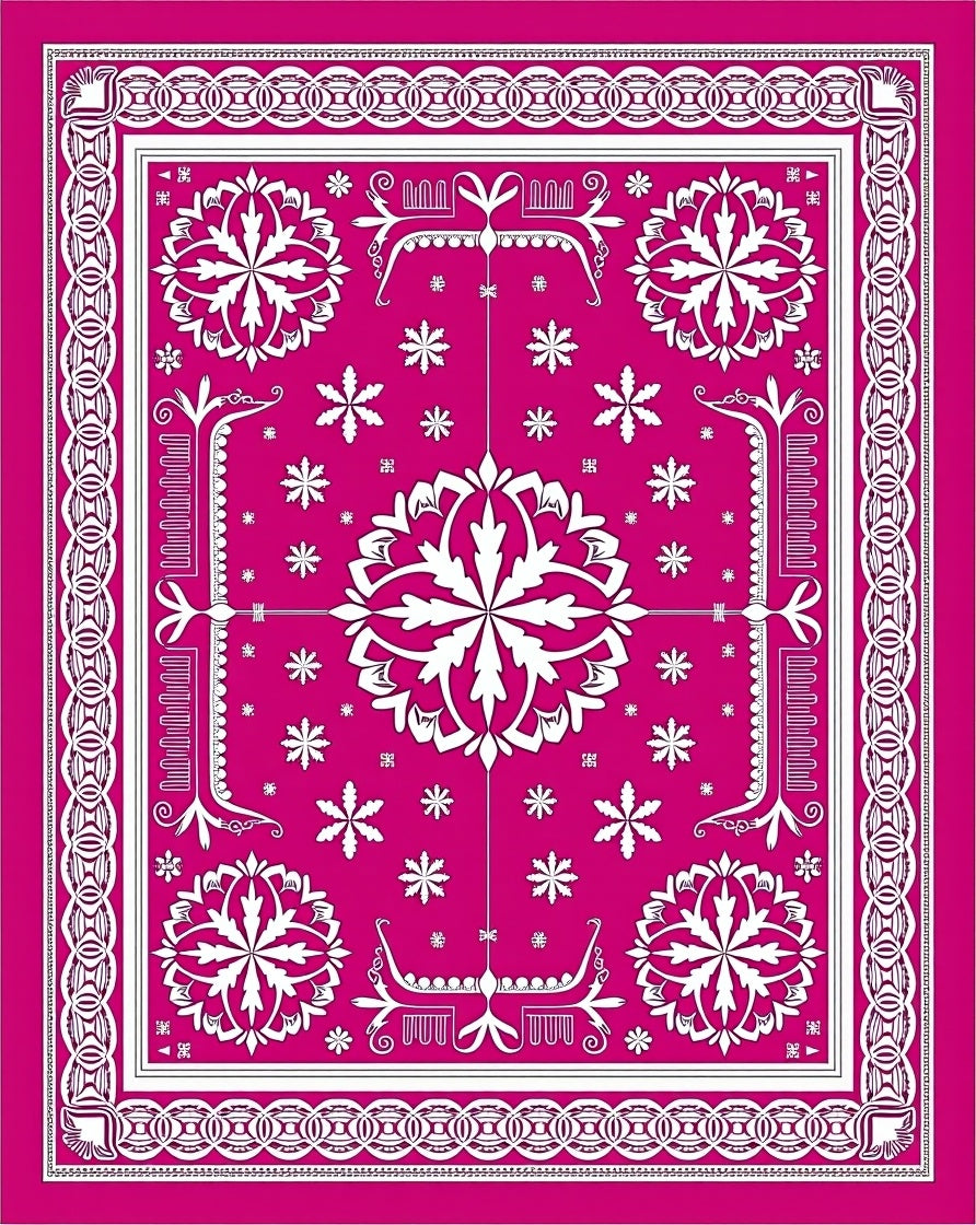 Vibrant Hot Pink White Floral Medallion Rug