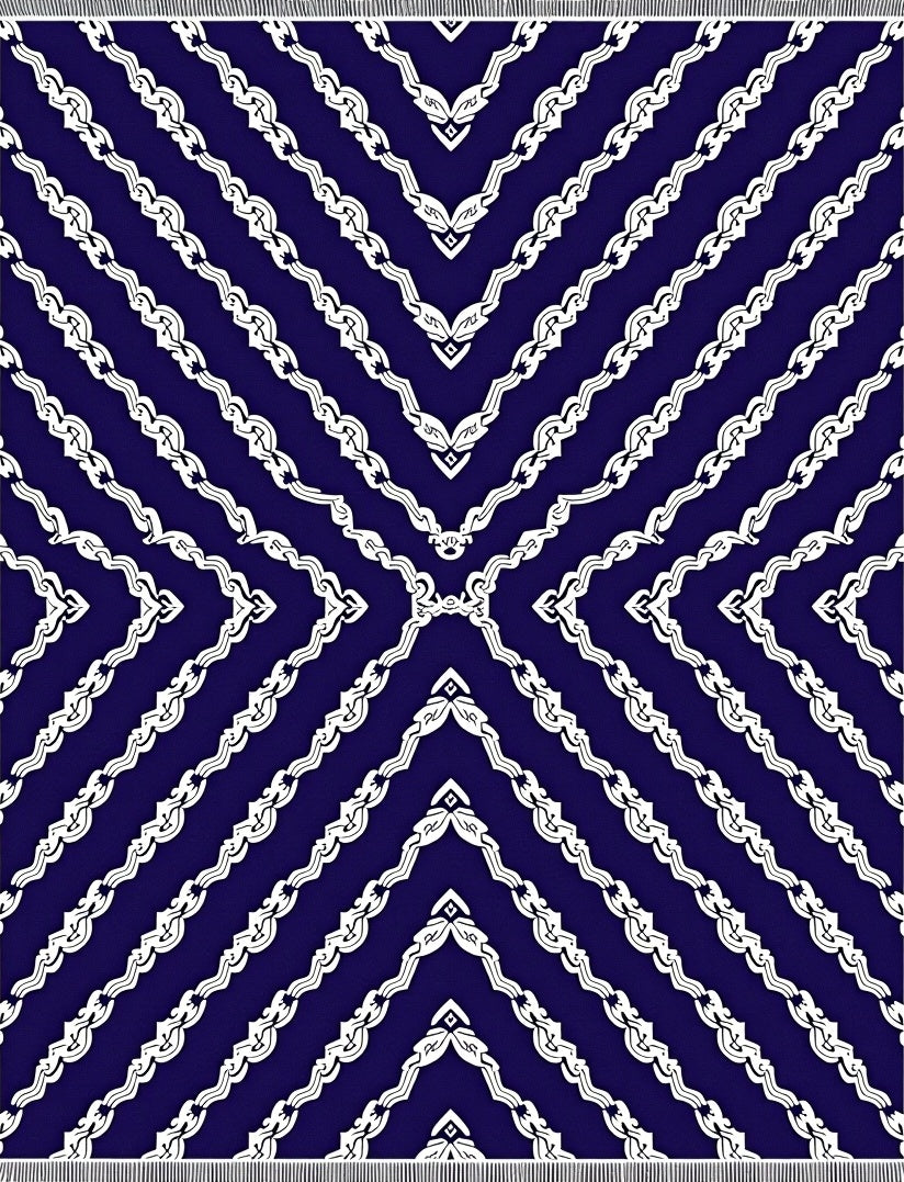 Deep Blue White Chevron Laurel Rug