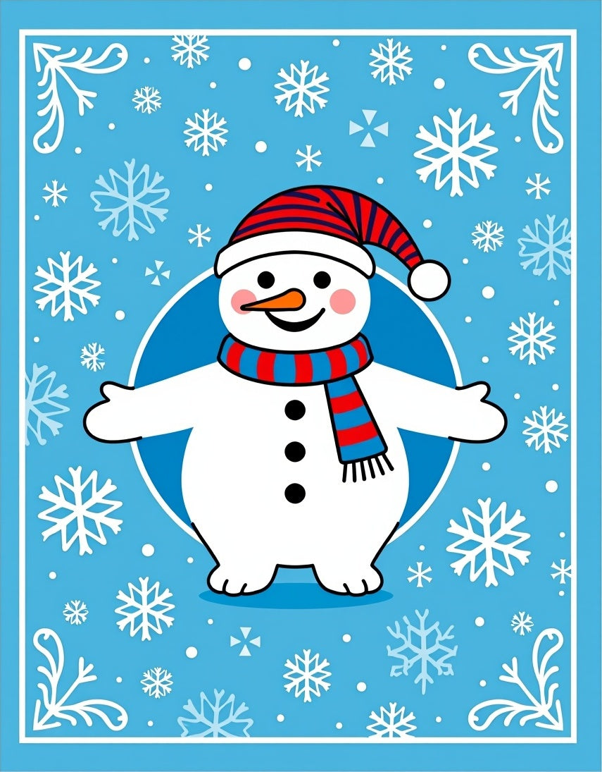Blue Snowman with Red Striped Hat Rug