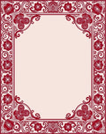 Deep Red Floral Swirls Border Rug