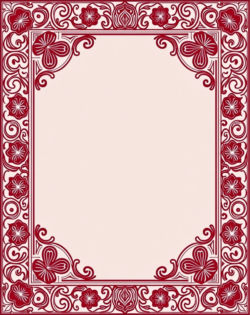 Deep Red Floral Swirls Border Rug