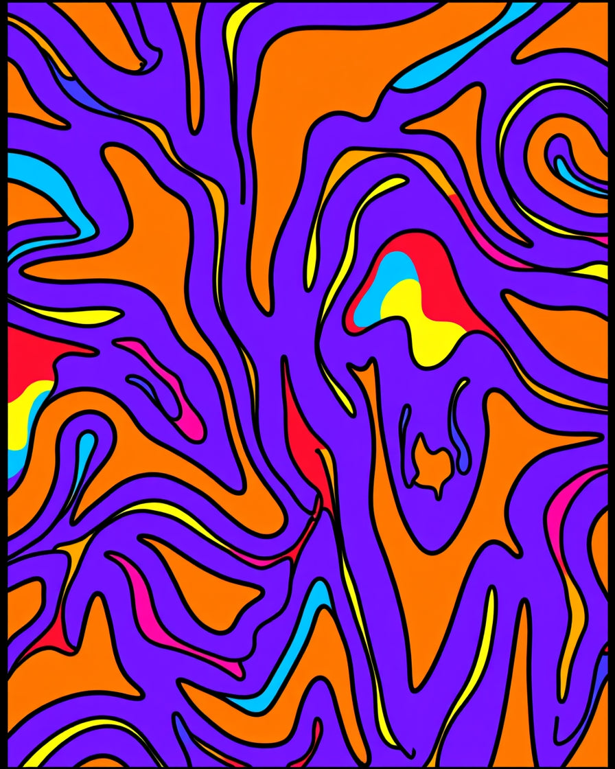 Vibrant Purple Orange Swirl Fluid Rug