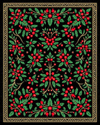 Vintage Black Red Berry Vines Rug