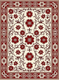 Crimson Floral Scrolling Vine Border Rug